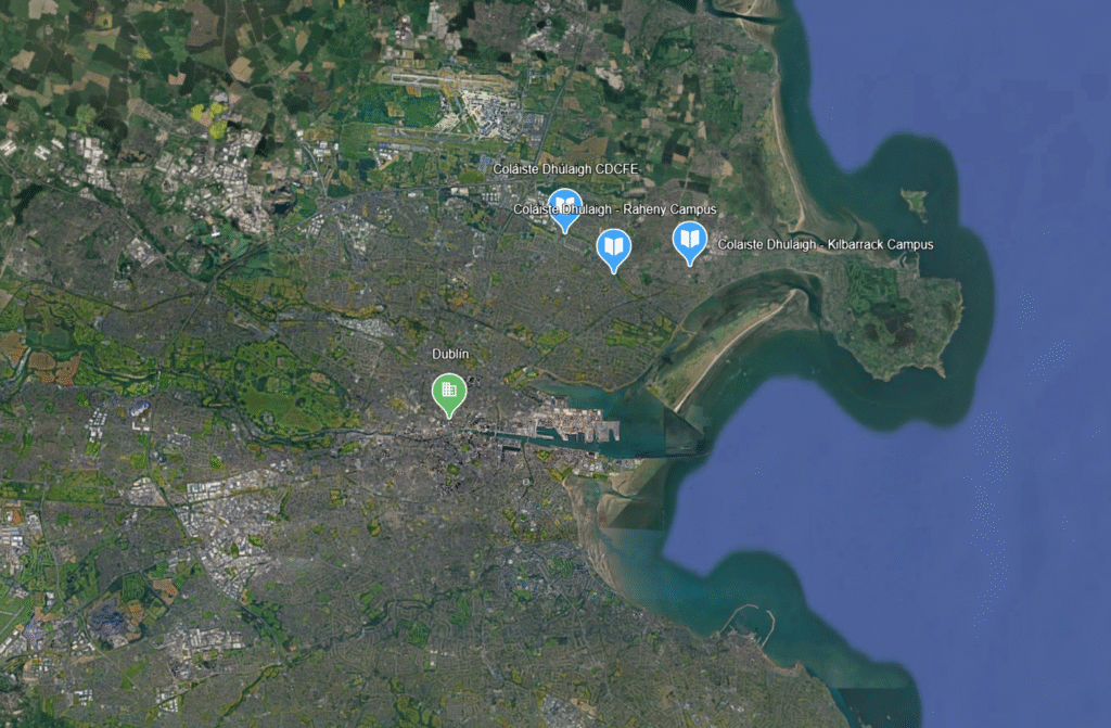 Imaxe 3: Imaxe de Google Earth indicando os tres centros de traballo.